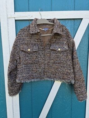 Democracy Cropped Tweed Jacket in Brown Multi